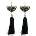 thumbnail image 1 of Nvzi Pendientes y aretes para hombre, aretes de diamantes con incrustaciones de metal, aretes largos con borlas en forma de abanico (negro), 1 of 1