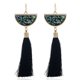 thumbnail image 1 of Nvzi Pendientes y aretes para hombre, aretes de diamantes con incrustaciones de metal, aretes largos con borlas en forma de abanico (negro), 1 of 1
