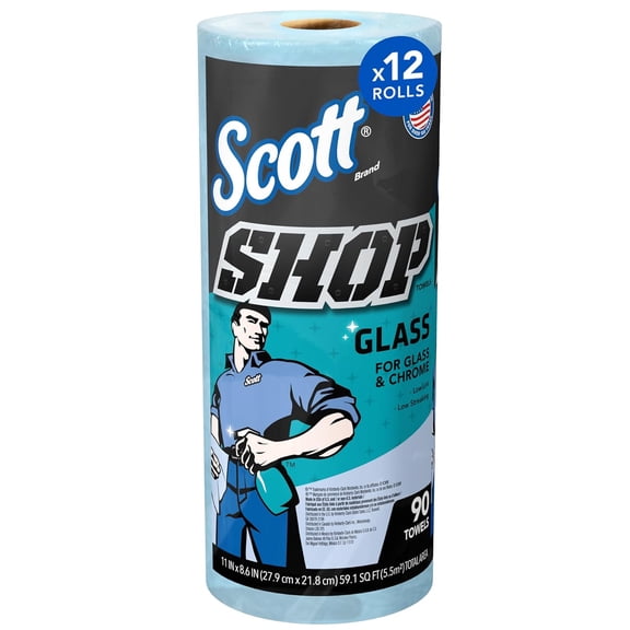 Glass Towels (32896), Blue, Cloth-like Paper Towel for Mirrors and Chrome, 8.6"x11" Wipe (12 Rolls of 90 Sheets, 1,080 Sheet Total)