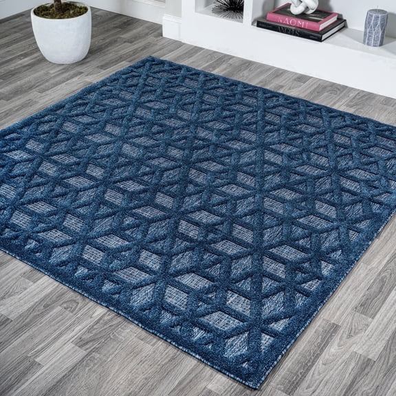 JONATHAN Y IBIZA 5' Square Area Rug, Talaia Neutral Geometric - Navy, IBZ102B-5SQ