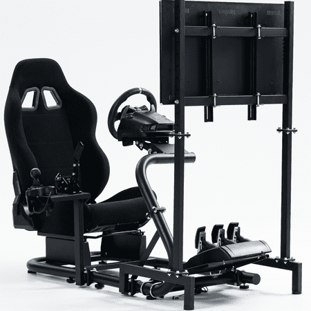 Marada Driving Simulator Cockpit with Monitor Stand & Black Seat Fit for G923 G920 T500,Fanatec