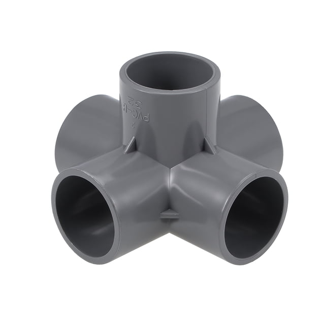 Conexión de Tubo PVC de 5 Vías, Grado Mueble, Conexiones de Esquina en Tamaño de 1 pulgada, Color Gris, 2 Pcs