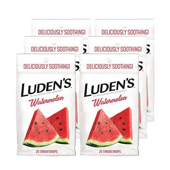 Luden's Watermelon Throat Drops, Sore Throat Relief, 25 Count, 6 Packs