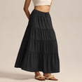 thumbnail image 6 of Fashion Long Skirts for Women Elastic Waistband Flowy Boho Maxi Skirt Summer Vacation Outfits A-Line Dress Black M, 6 of 6
