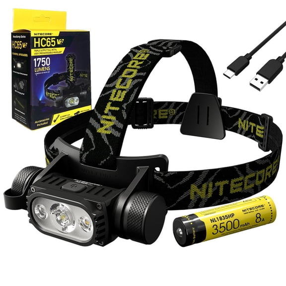 Nitecore HC65 V2 Headlamp -1750 Lumens w/ NL1835HP Battery  and Eco- Sensa USB-C Cable Included