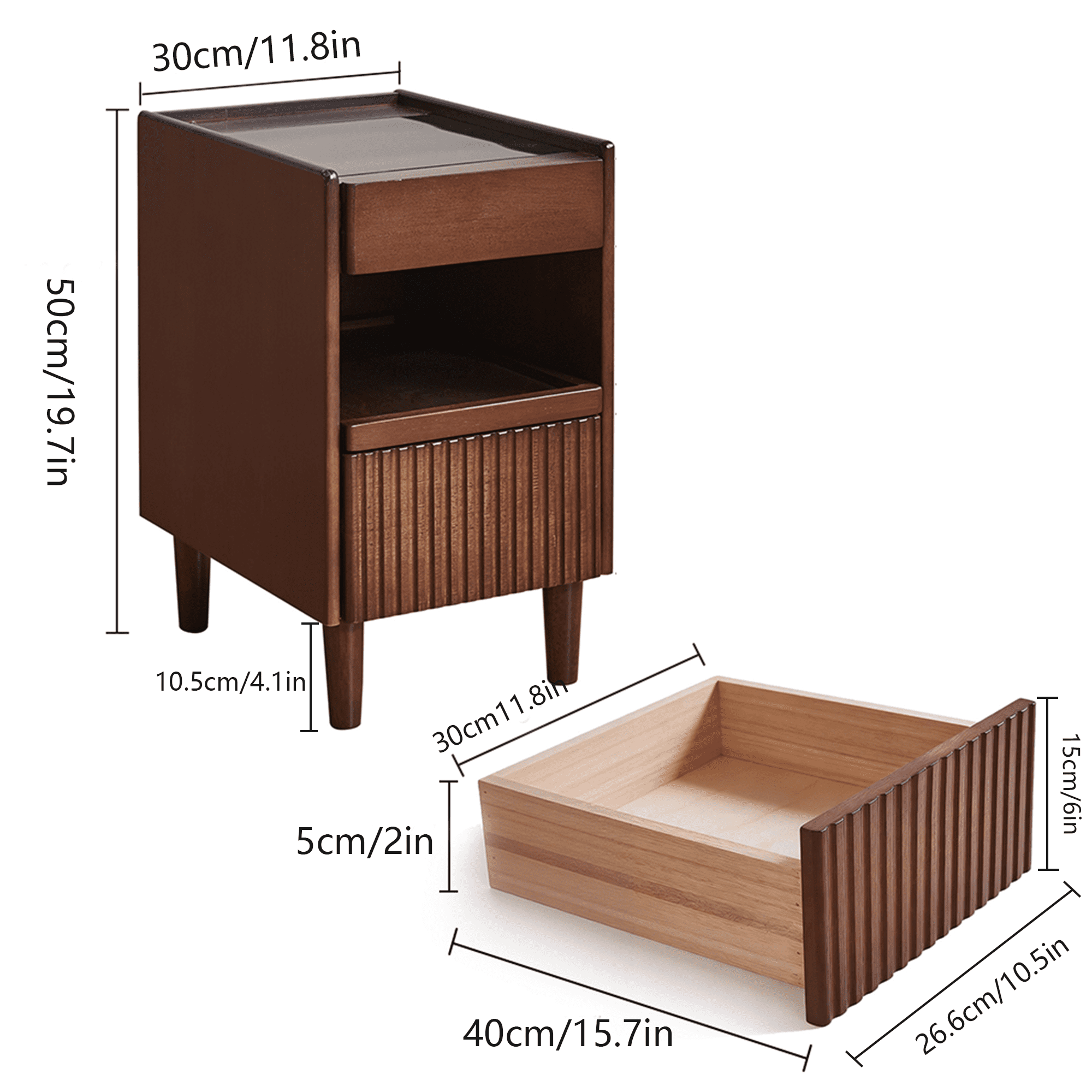 Leumius Small Bedside Table with 1 Drawer and Open Shelves,Narrow Nightstand Cabinet Chest of Drawer Cabinet for Bedroom/Living Room