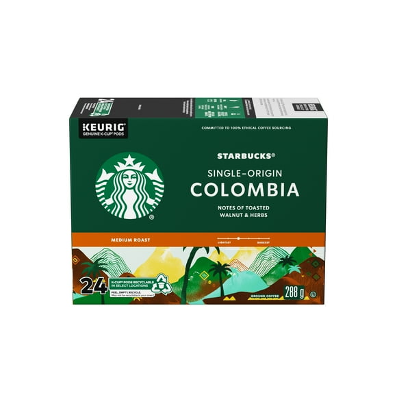 Single Origin Colombia Coffee, Medium Roast, Keurig Coffee Pods, K-Cup, Smooth, Rich and balanced with notes of toasted walnuts and herbs, 288 g
