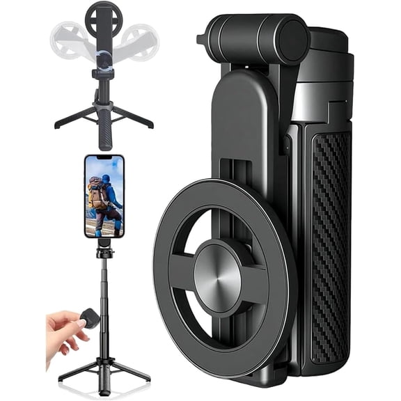 Magsafes Tripod Stand for iPhone,4 in 1 Multifunctional Magnetic Selfie Stick,360° Rotation Phone Tripod with Wireless Remote for iPhone & Android,for Cell Phone Video Recording Travel (Black)