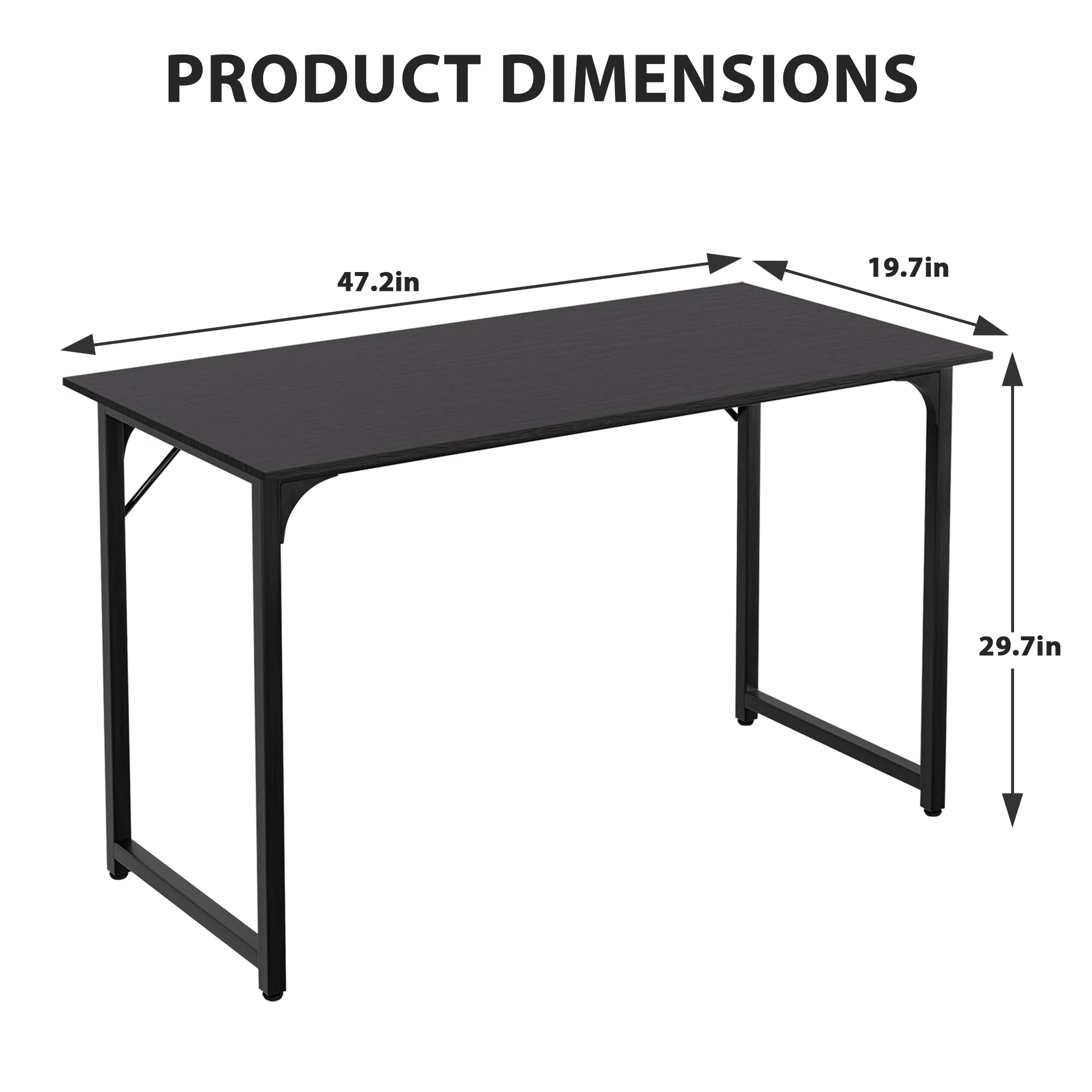 YRLLENSDAN 19.7×47 Computer Desk for Two Monitors Study Desk Writing Desk Office Desk Study Table for Adult Work Desk for Home Simple Industrial Desk,Black