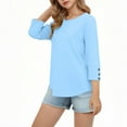 thumbnail image 4 of ZACPNCV Girls Casual 3/4 Sleeve T Shirts Kids Crewneck Tops Tees Blue 12-13 Years, 4 of 9