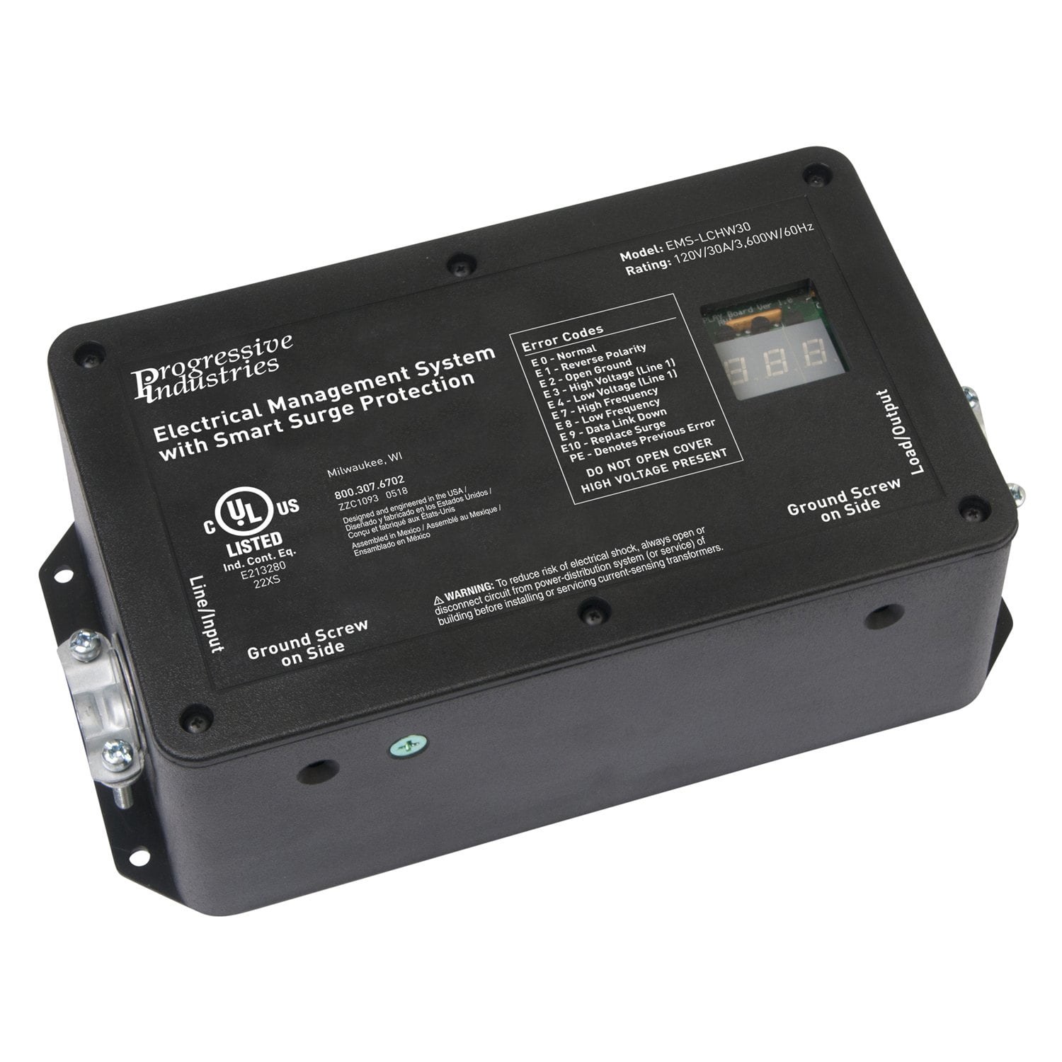 Progressive Industries EMS-LCHW30 Hardwired RV Electrical Management System Surge Protector With Integrated Display, 30 Amp