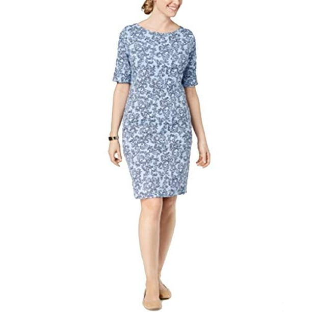 Karen Scott - Karen Scott Printed Elbow-Sleeve Dress Womens XXL Blue ...