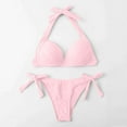 thumbnail image 2 of WREESH Womens Two Piece Swimsuit Halter Bikini Set High Cut Bikini Fashion Solid Bikini Push-Up Padded Swimsuit Set Beach Bathing Suit Pink, 2 of 6