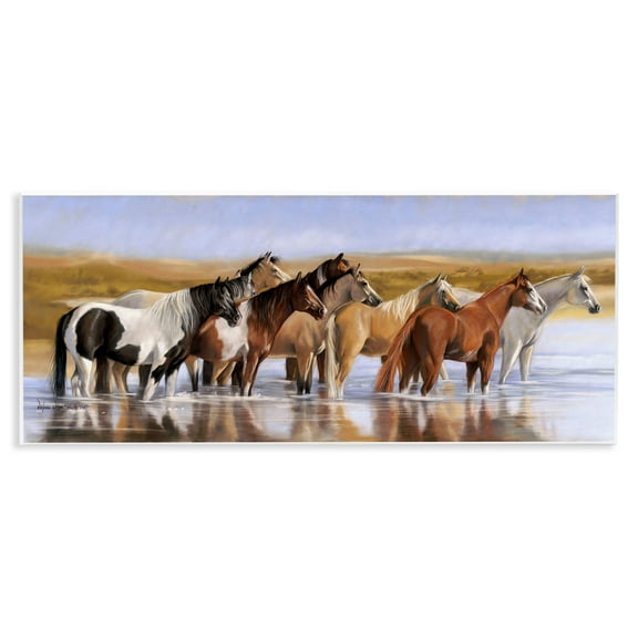 Stupell Industries Horse Herd in River Animals & Insects Painting Unframed Art Print Wall Art, 17 x 7