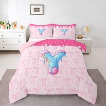 Feelyou Donut Initial Y Full Size Comforter Sets, Princess Pink Bowknot Bedding Sets, 3pcs