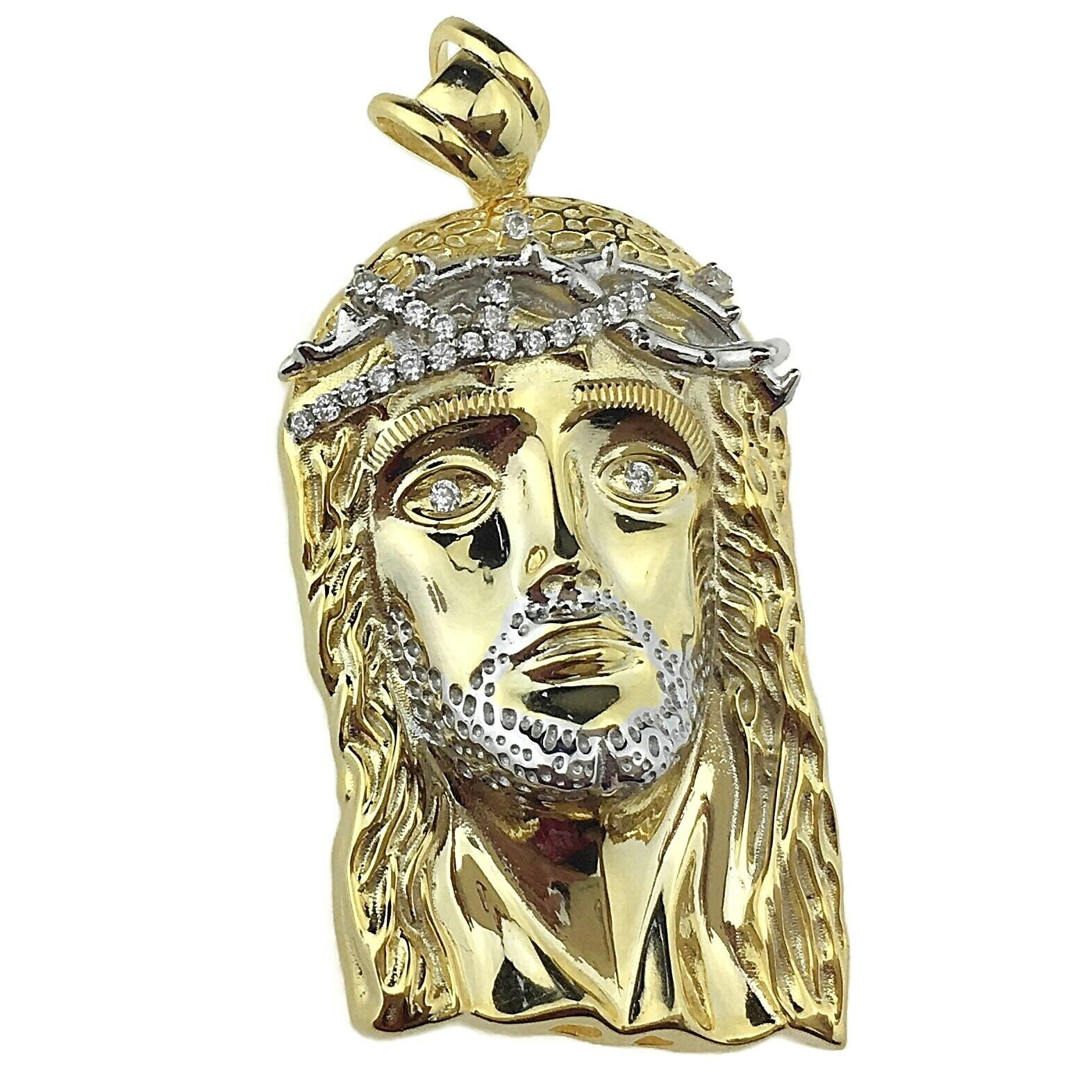14k  Gold plated Head of Jesus Red and Clear CZ Pendant Lifetime Warranty 