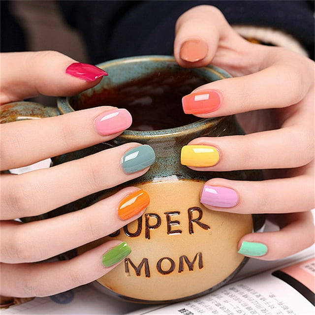 24 Pack Macaroon Solid Colorful Press on Nails Artificial DIY Durable French Graceful Colorfast Acrylic Nail for Manicure Salons 18