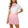 thumbnail image 2 of IUYRTFE Women's High Waisted Pleated Mini Skirt Adjustable Waist with Bow Tie School Uniform A Line Short Skirt, 2 of 9