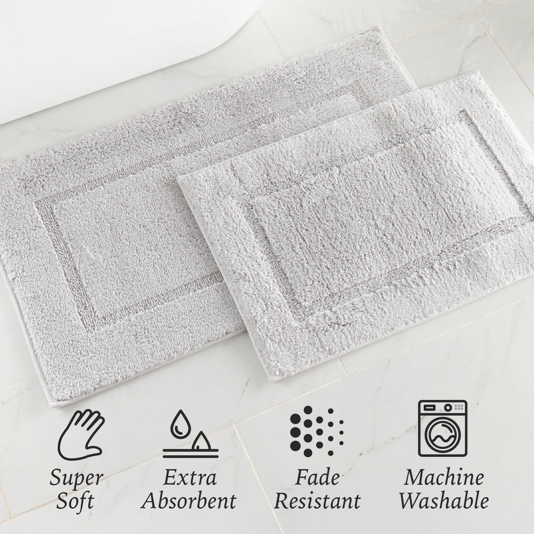 Hotel Style Organic Cotton 2-Piece Bath Rug Set, Platinum Silver