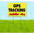 thumbnail image 1 of Gps Tracking Installed Here Yellow Cursive (18" x 24") Yard Sign, Includes Metal Step Stake, 1 of 6