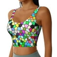 thumbnail image 2 of Fotbe Colorful Tie Dye Stained Glass Pattern Womens' Sports Bra Longline Wirefree Padded with Medium Support Sports Moisture-Wicking Workou Vest,Tank Top-Medium, 2 of 7