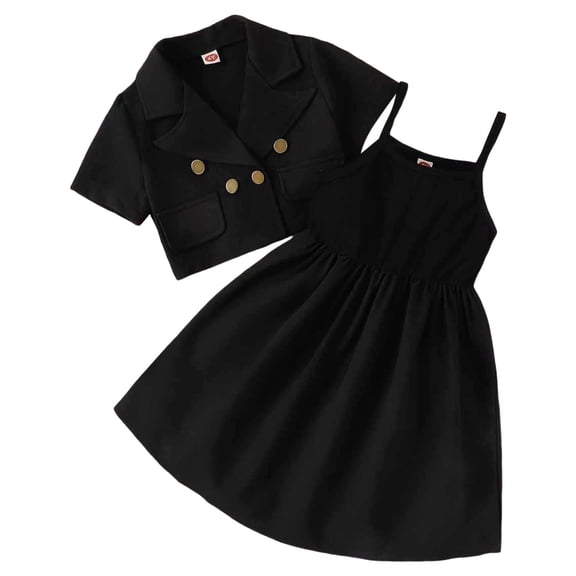 Mercatoo Summer Toddler Girls Outfit Short Sleeve Solid Colour Suit Jacket Suspender Dress 2Pcs Set Kid Clothes for Girls