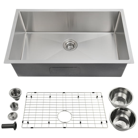 30 Inch Kitchen Sink for Single Bowl,Undermount Kitchen Sink Stainless Steel Sink 16 Gauge Kitchen Sinks with Accessories, Easy Drain and Low Noise 30*18*10” (Brushed Nickel)