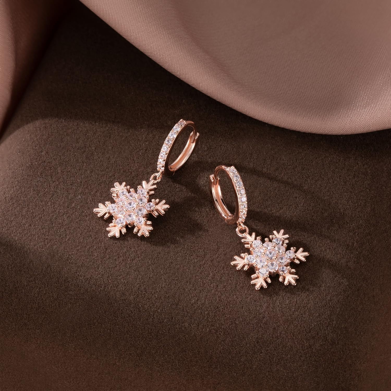 Solid 925 Sterling Silver Sparkling CZ Snowflake Hoop Earrings for Women Teens Snowflake Hoop Earrings Huggie Earrings Drop Christmas Gifts