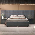 thumbnail image 2 of Full Size Platform Bed with Big Headboard, Velvet Upholstered Bed Frame with Wood Slat Support for Boys Girls AdultsBedroom Furniture, No Box Spring Needed, Easy Assembly, Gray, 2 of 7