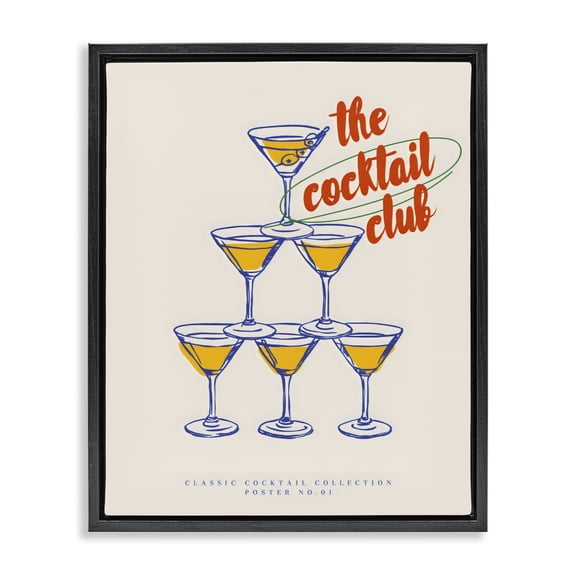 Stupell Industries Eclectic Tower Toast Cocktail Club Black Floating Frame Canvas Art, 17 x 21, by The Prints Vibe