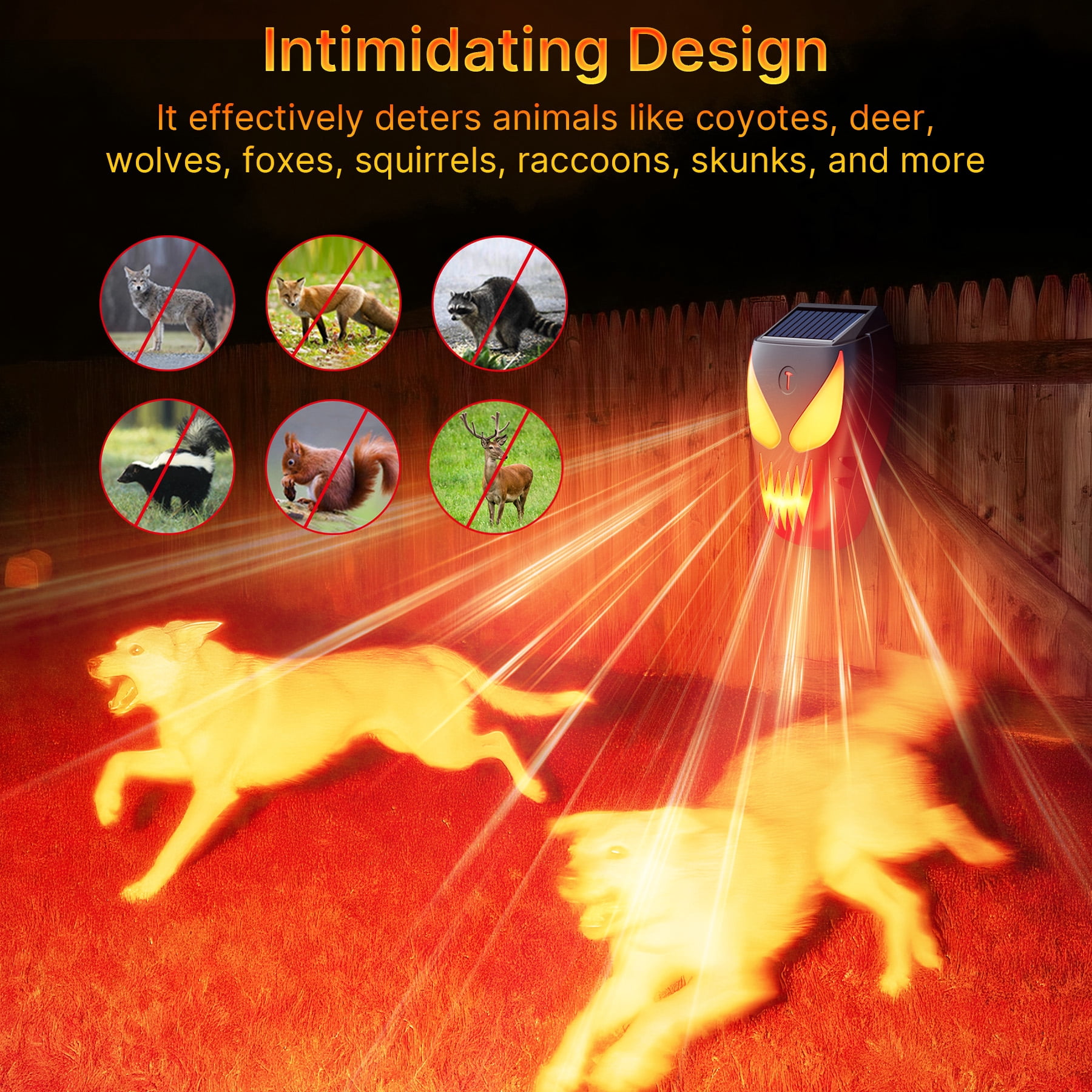 Solar Nocturnal Animal Repellent Outdoor, Waterproof Coyote Deterrent Devices with Predator Lights, Deer Repellent Devices - Repel Skunk Raccoon Opossum Fox Owl Hawk for Yard Garden Farm Chicken Coop