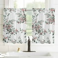 thumbnail image 3 of Christmas Botanical Kitchen Curtain 2 Panels Tiers Curtains 45 Inch Length, Xmas Berry Watercolor Green Botanical Curtains Rod Pocket Curtains Window Drapes Treatment Window Cafe Curtains, 3 of 5