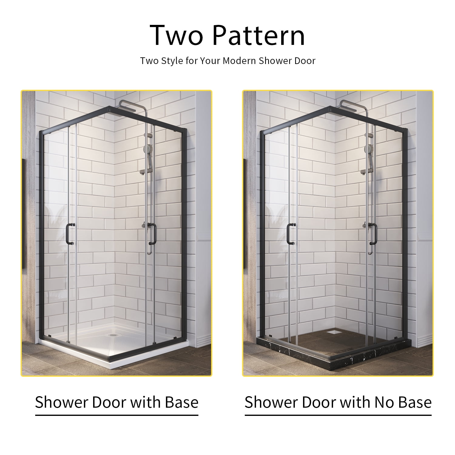 Sunny Shower Corner Entry Sliding Shower Door 36 in.D x 36 in. W x 72 in. H in Black Shower Enclosure