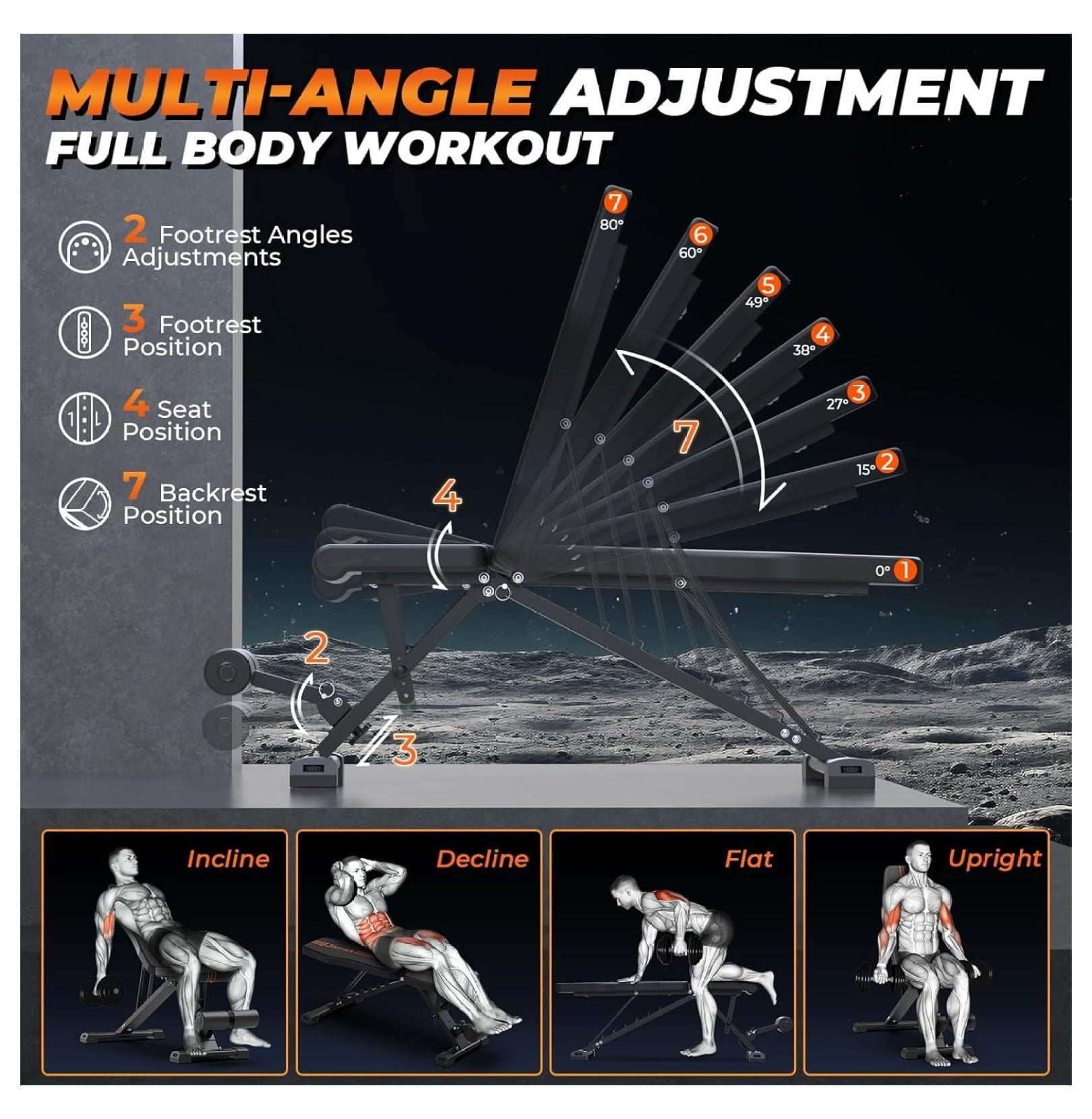 800LBS Adjustable Weight - Foldable Workout Press with 20.5'' Extended Base for Home Gym, Folding Decline Incline Strength Training for Full Body Exercise - 2024 Version