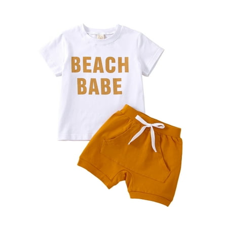 

IZhansean Lovely Baby Girls Clothes 2pcs Letter Printing Short Sleeve T Shirts Tops+Solid Causal Shorts Sets Brown 18-24 Months