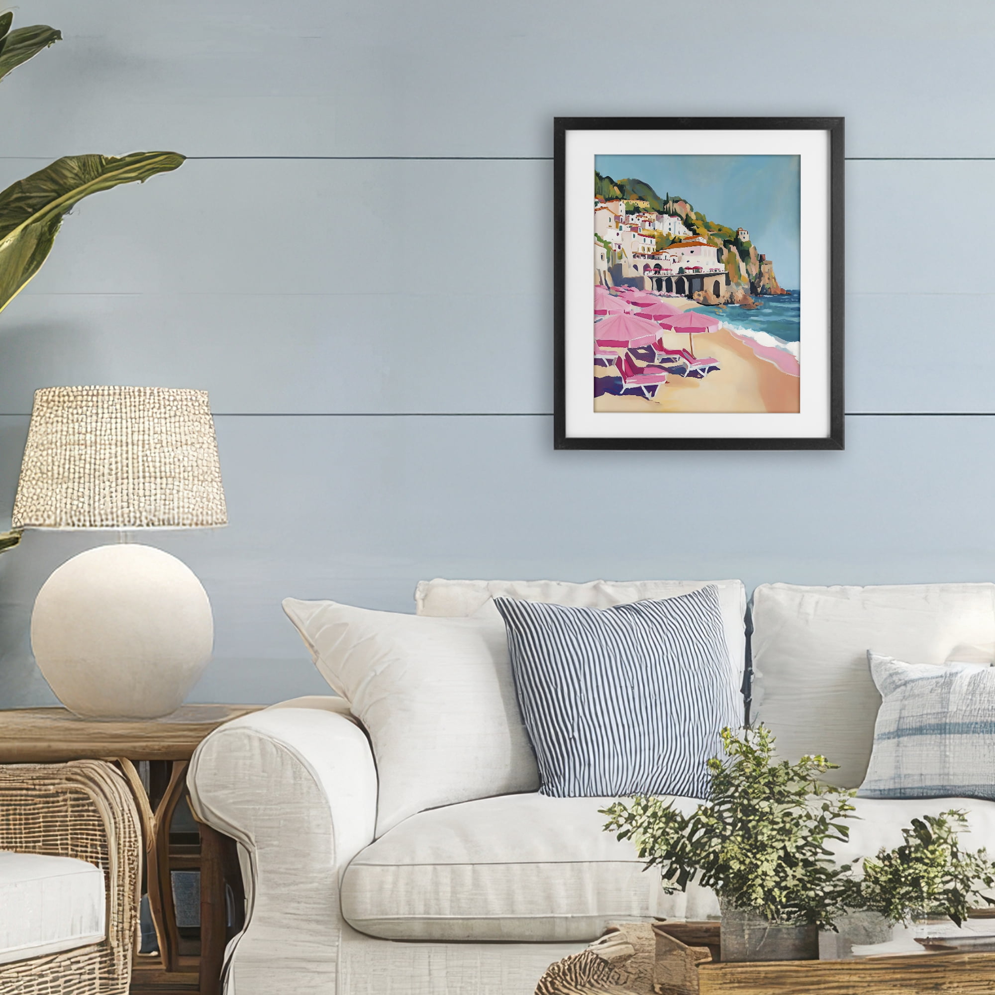 Stupell Industries Pink Beach Chairs on Shoreline Black Framed Print Under Glass, design by The Prints Vibe