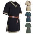 thumbnail image 2 of Medieval Viking Tunic Shirt V-Neck Short Sleeves Embroidery Belted Cosplay Stage Renaissance Events Performance Halloween Costume Pirate Top, 2 of 8