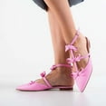 thumbnail image 4 of XYD Women Chic Bows Pointy Close Toe T-Strap Flats Sandals Ankle Strap Slingbacks Daily Comfy Shoes Size 6.5 Pink, 4 of 4