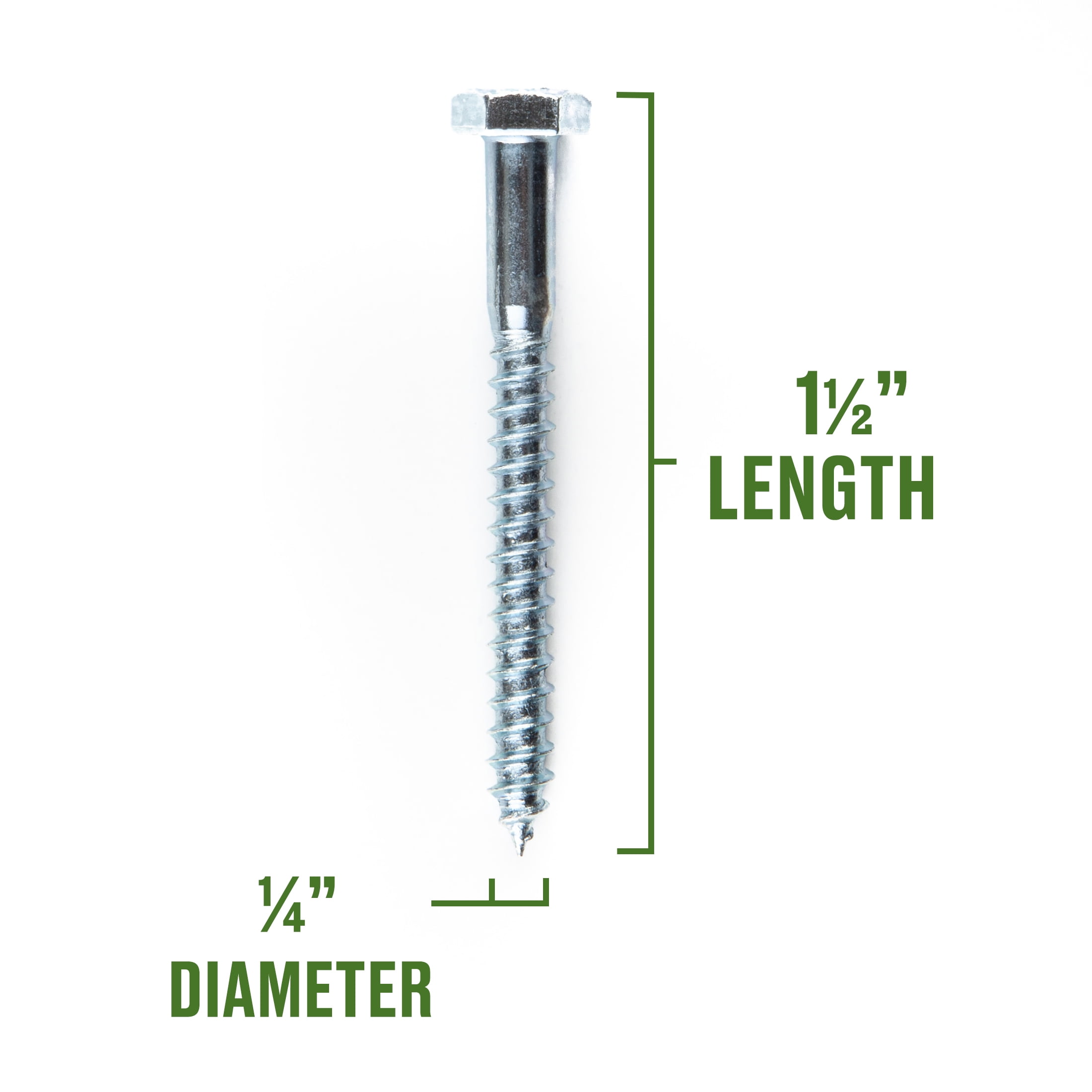 (4 pack) Hillman Lag Screws, 1/4" x 1-1/2", Steel, Zinc, Interior Screws, Hex, Silver, 4 pack