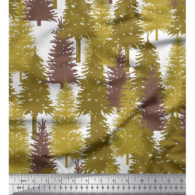 Soimoi Crepe Silk Fabric Cedar Tree Decor Fabric Printed Yard 42 Inch Wide