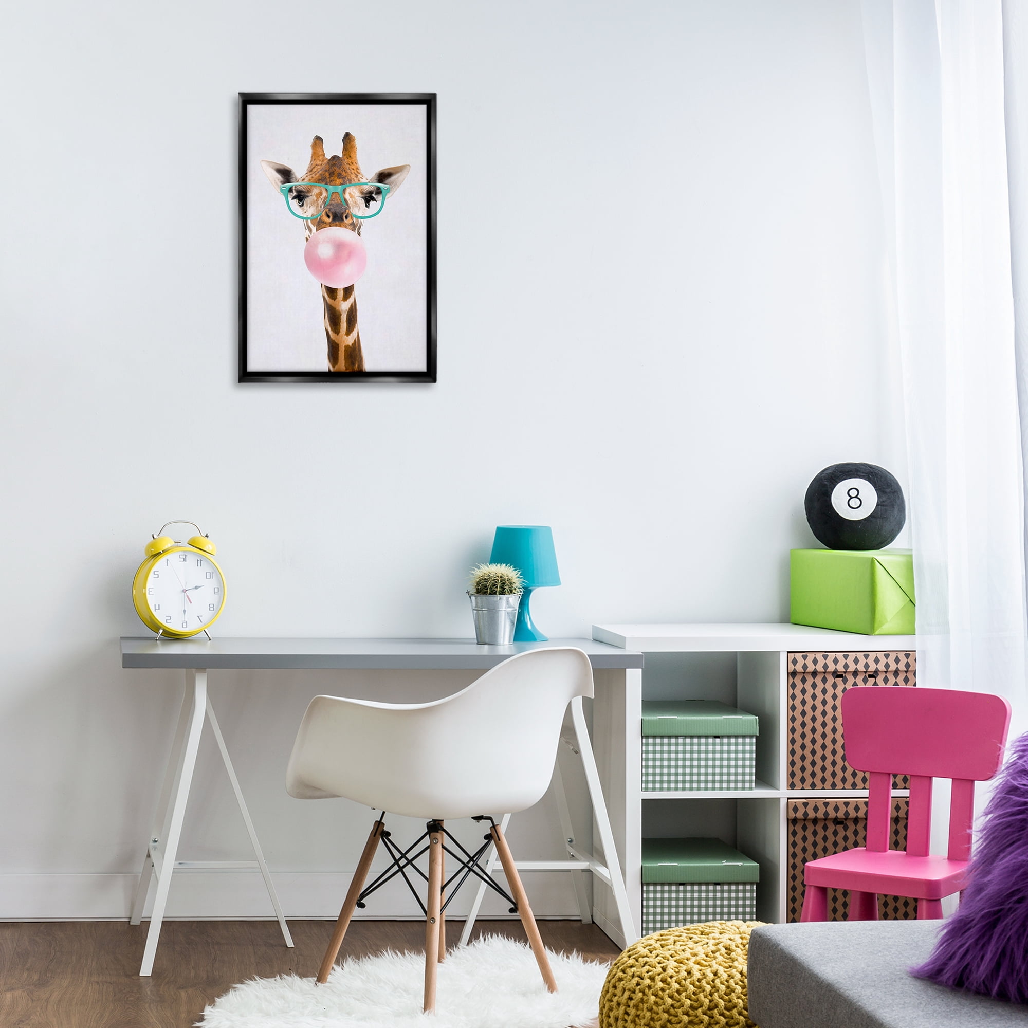 Stupell Industries Bubblegum Hipster Giraffe Animals Painting Black Floater Framed Canvas Art Print Wall Art, 17 x 25