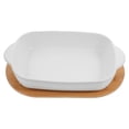thumbnail image 4 of LOLIPPYY 1Set Ceramic Dish Baking Tray Small Dish Rectangular Porcelain White Wood Base 9.2x5.5x1.7in, 4 of 8