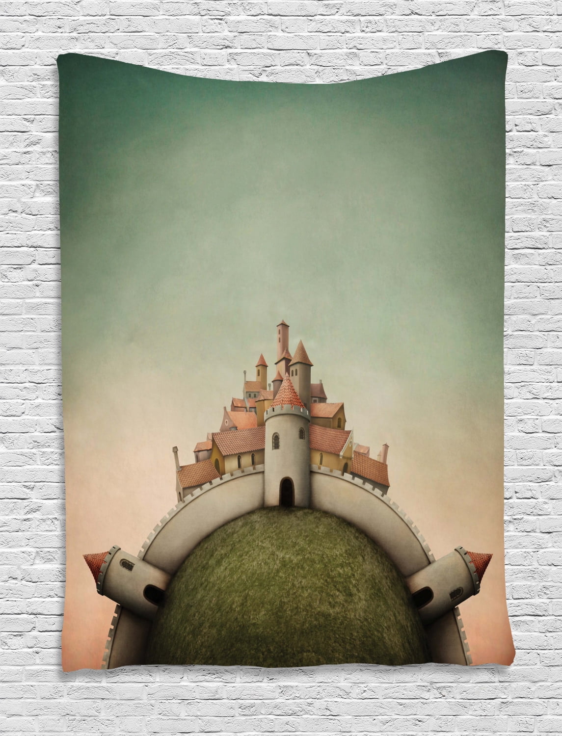 Fairy Tale Tapestry, Enchanted City Illustration on a Spherical World 