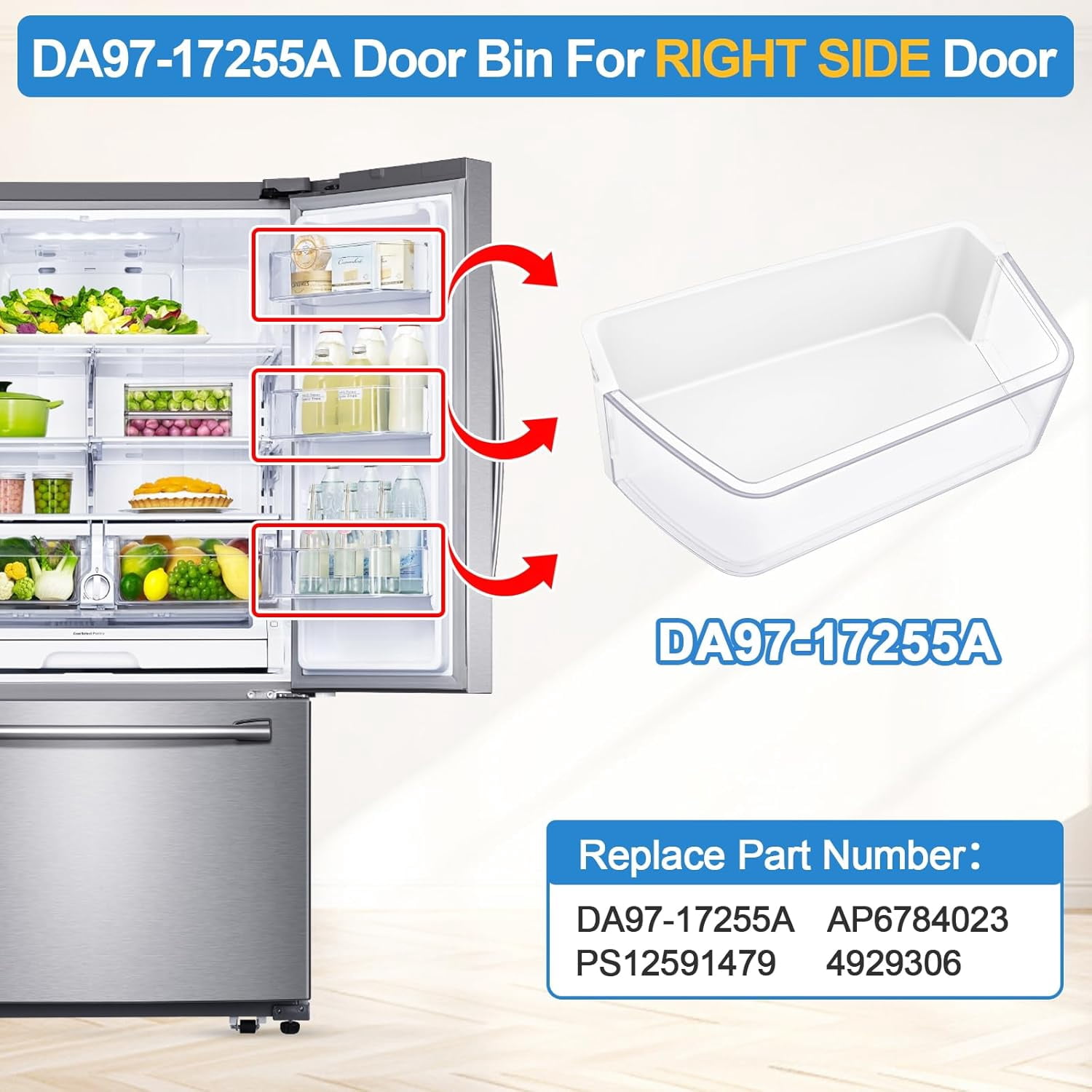 Yeefeoch DA97-17255A Replacement Refrigerator Door Shelf Bin Compatible with Samsung Refrigerator Replacement for RF265BEAESG/AA, RF265BEAESR/AA, RF262BEAESR/AA