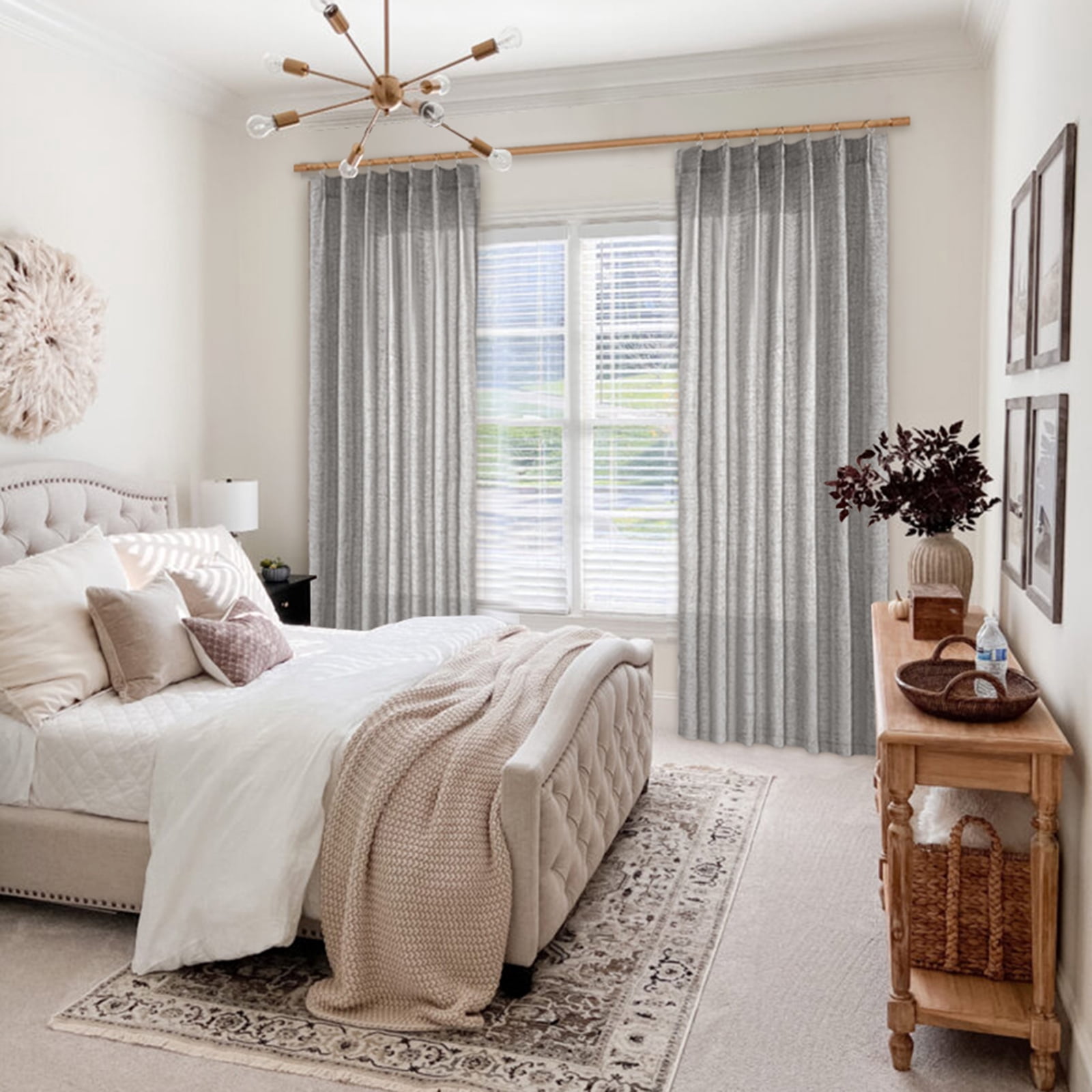 Lapalife Pinch Pleated Sheer Curtains 84 inches Long 2 Panels Set, Linen Pattern Light Filtering Sheer Curtain for Living Room Bedroom with Hooks and Rings, Ash Gray, 40"x 108"