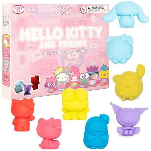 Hello Kitty 50th Anniversary Pink Advent Calendar - Mochi Silicone Squishy Toys - Includes Kuromi, My Melody, Cinnamoroll & More - From Hello Kitty And Friends - 24 Squishy Gifts