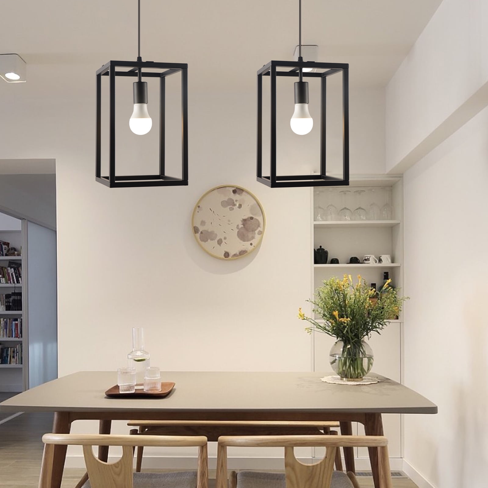 Miniyam Pendant Lights Hanging Light Fixture Modern Kitchen Light with Black Finish, 51 Inch Pipe for Flat and Slop Ceiling, Kitchen Island, Bedroom, Dining Hall, E26 Base, No Bulbs Included