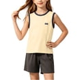 thumbnail image 6 of Babcutegg Kids 2Pcs Solid Tank Top Shorts Set Summer Contrast Trim Casual Loungewear Boys Girls 5-17Y Yellow Size 12, 6 of 9