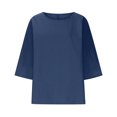 thumbnail image 4 of Staron Women's Casual Shirt 3/4 Sleeve Crew Neck Loose Blouse Solid Color Basic Comfy Relaxed Fashion Top for Spring Summer Vacation Travel Beach, Dark Blue M, 4 of 4