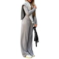 thumbnail image 2 of Conjunto de Dos Piezas para Mujer, Estilo Casual, Ideal para Estar en Casa. Incluye Top de Larga Ligeramente Corto y Pantalón de Pierna . Gris - L, 2 of 6